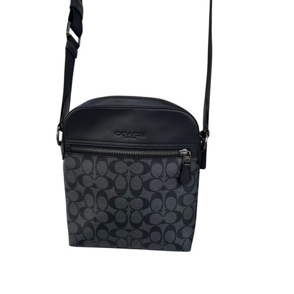 Coach NWOT Houston Crossbody Bag Signature Coated Canvas and Leather Black - Picture 4 of 15